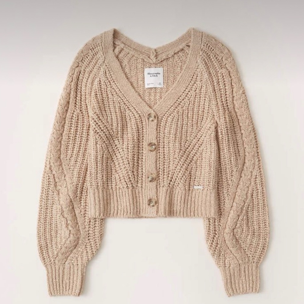 Abercrombie puff sleeve cropped cardigan